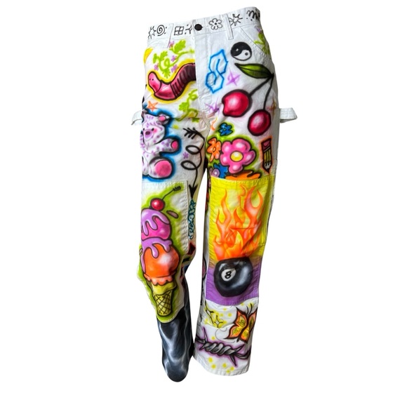 Small Women’s Graffiti Art Spray Art Painters Pants Street Wear 30 x 30 - Picture 16 of 17